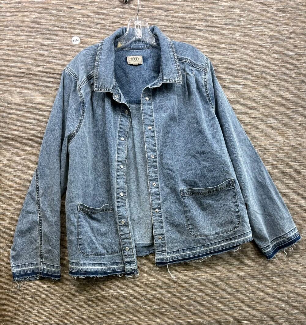 LOGO by Lori Goldstein Long Sleeve Crosshatch Denim Shirt Size 2X Blue NEW